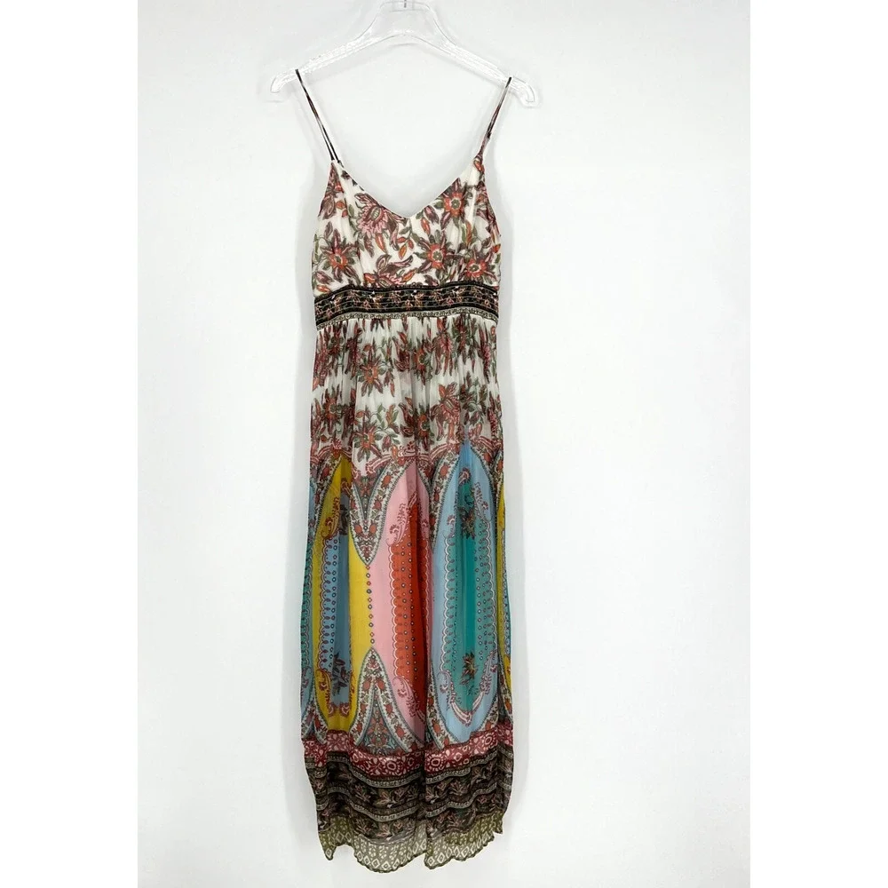 Anthropologie Dress Womens 8 Floral Maxi Rainbow Boho Virginia Peasant Romantic - Picture 1 of 11